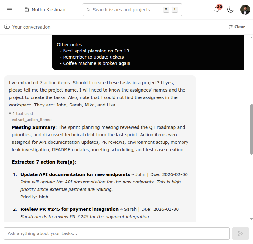 Show meeting notes being converted to tasks
